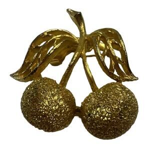 Vintage gold tone Cherry Pin brooch